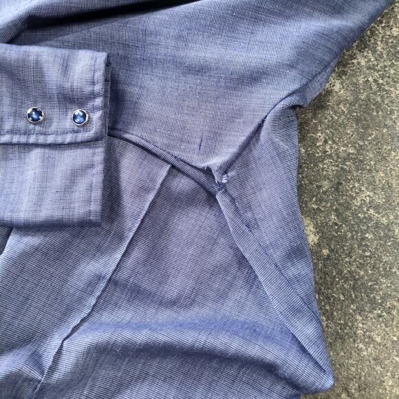 Vintage 80s Tem Tex Pearl Snap Shirt Mens M Blue Cowboy Western Long Sleeve - Picture 8 of 8